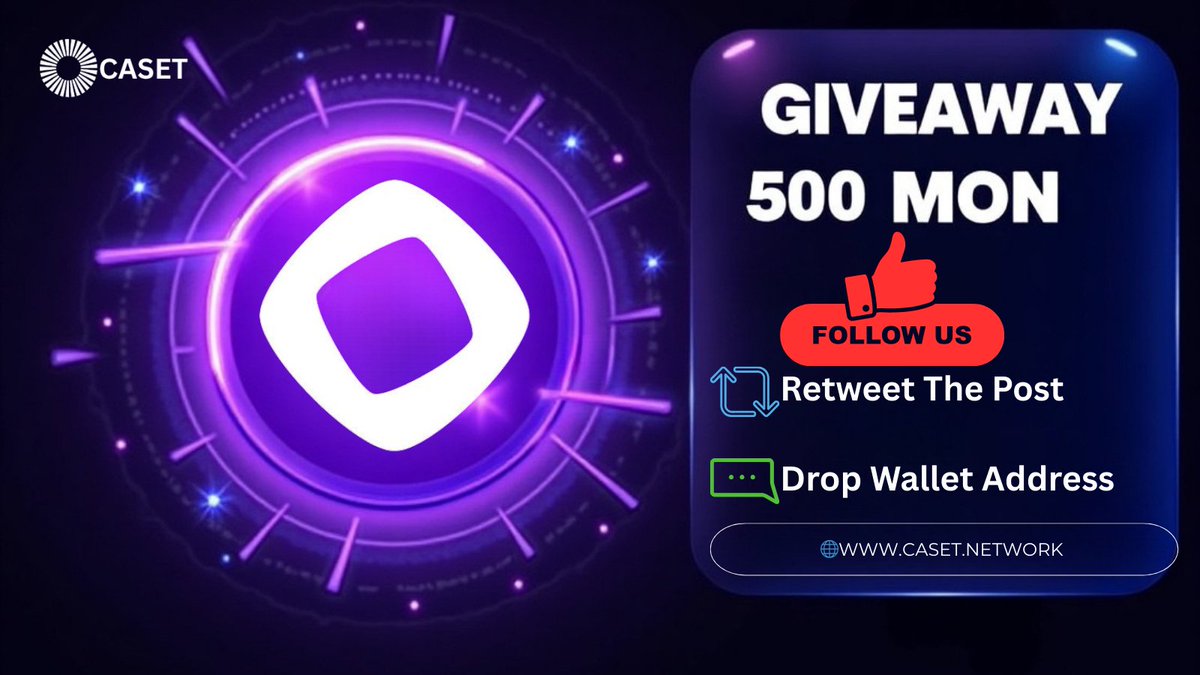 Giveaway $Mon Testnet!!!

250 lucky winners will receive 500 $Mon faucet each. Be a winner 👉

🟡Follow <a href="/casetnetwork/">Caset</a>
🟡Retweet+Like
🟡Drop your $Mon wallet address

#monad_giveaway #monad_airdrop
#mon_faucet #giveaways #airdrop #monad_testnet_mon