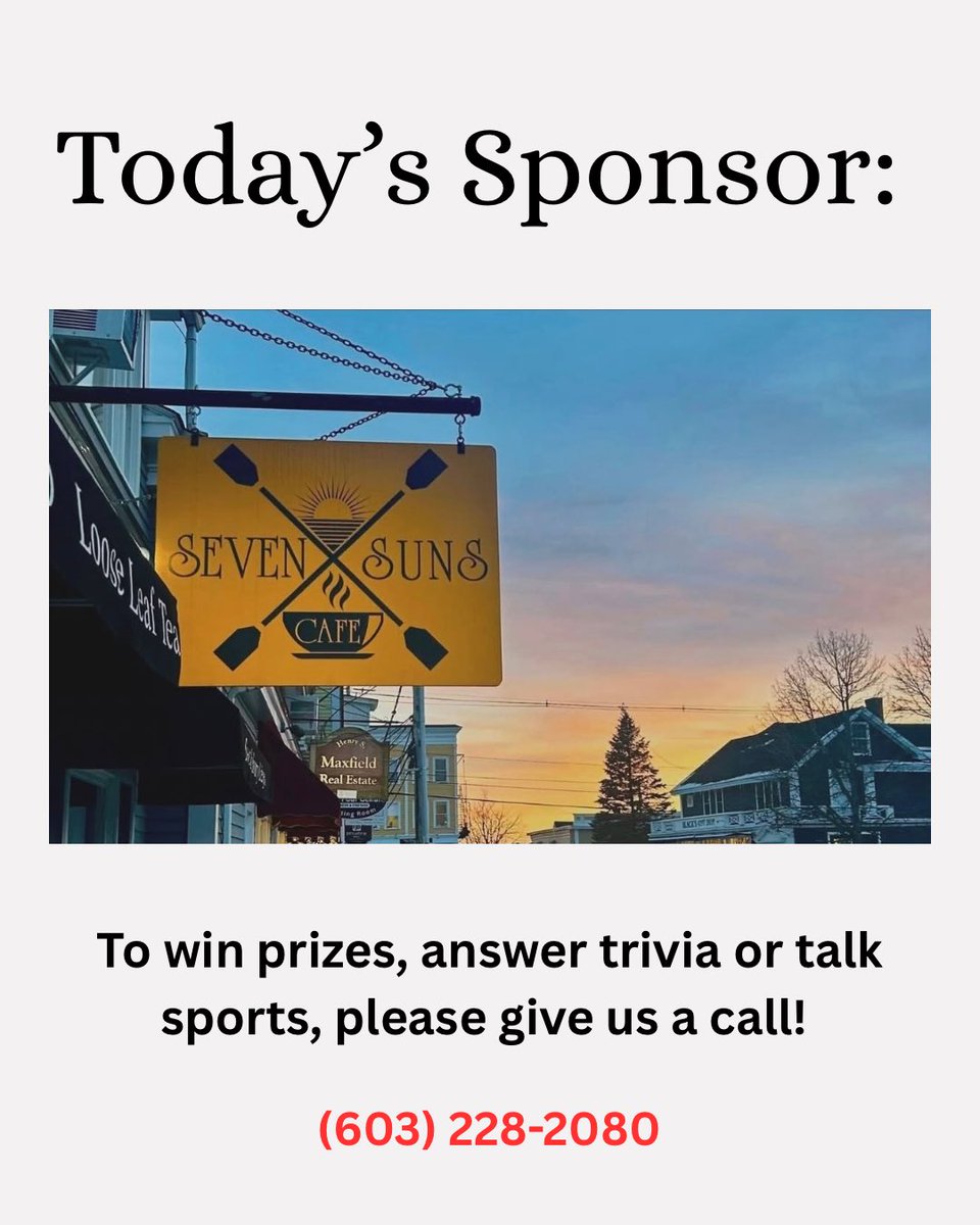 Happy Saturday! On today’s show, we’ll be diving into NFL Week 1 Picks, Red Sox injuries, and more hot sports topics! ⚾️🏈

Tune in at 11:00 AM for your chance to win a Seven Suns giftcard  by answering today’s trivia question correctly! 

#SportsTalk #NGL #RedSox #newhampshire