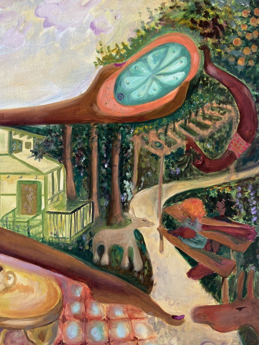 “with these wings of mine, i can fly through space and time” acrylic and oil on canvas