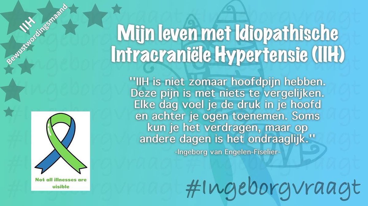 Mijn leven met IIH🍀🧠Dag6

“IIH is niet zomaar hoofdpijn hebben. Deze pijn is met niets te vergelijken. Elke dag voel je de druk in je hoofd en achter je ogen toenemen. Soms kun je het verdragen, maar op andere dagen is het ondraaglijk.”

-🍀♥️Ingeborg van Engelen-Fiselier♥️🍀-