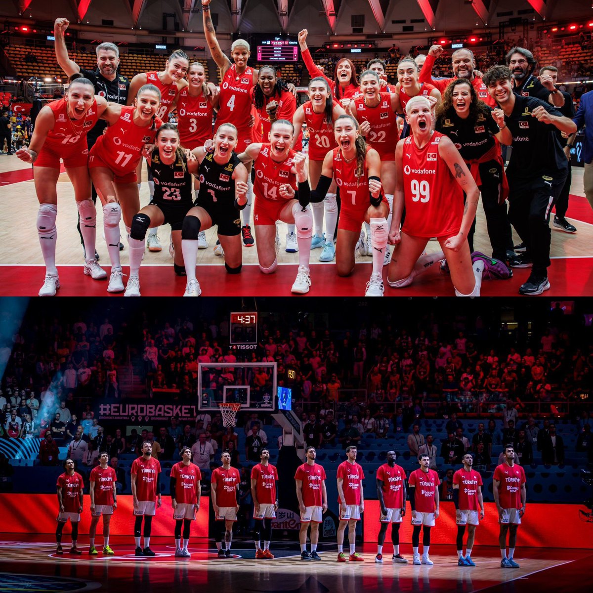 Helal olsun çocuklar! 👏🇹🇷

Bugün milletçe iki gururu birden yaşadık.

Tayland’da Filenin Sultanları, Japonya’yı mağlup ederek Dünya Şampiyonası’nda finale yükselirken; Letonya’da 12 Dev Adam İsveç karşısında elde ettiği başarıyla 16 yıl aradan sonra Avrupa Şampiyonası’nda çeyrek