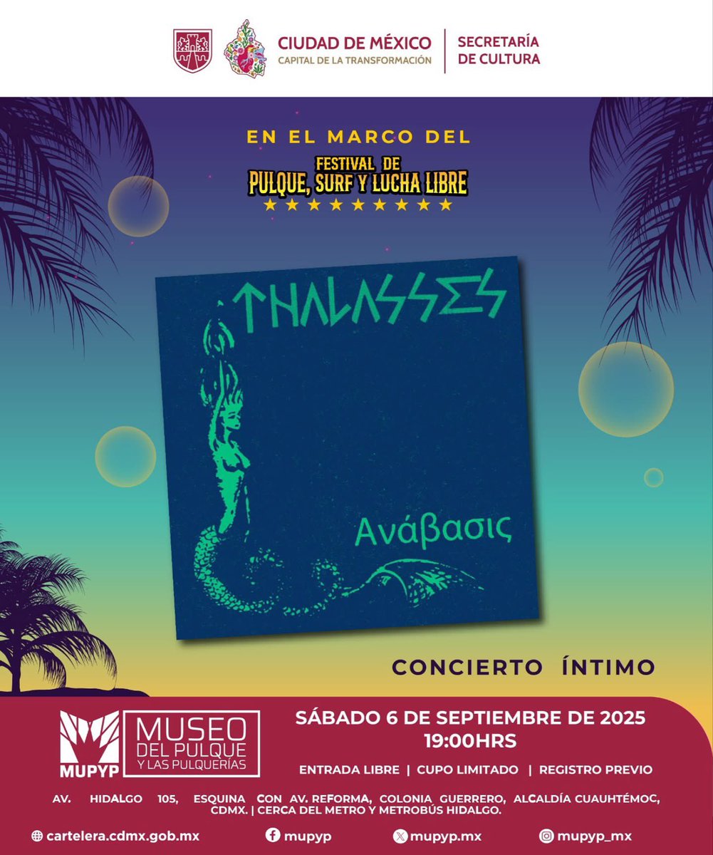 Concierto Intimo
THALASSES

sábado 06 Septiembre 
7:00 pm 
Entrada libre 
#mupyp