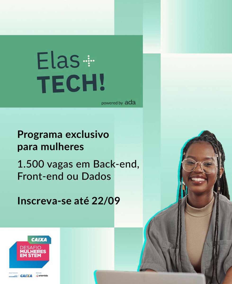 ✨ Elas + Tech ✨

REQUISITOS
• Se autodeclarar mulher e ter +18 anos
• Necessário ter conhecimento básico em Back-end, Front-end ou Dados
• Disponibilidade p/ os estudos conforme edital

🔗 Link de inscrição: lnkd.in/d8tUUWkR