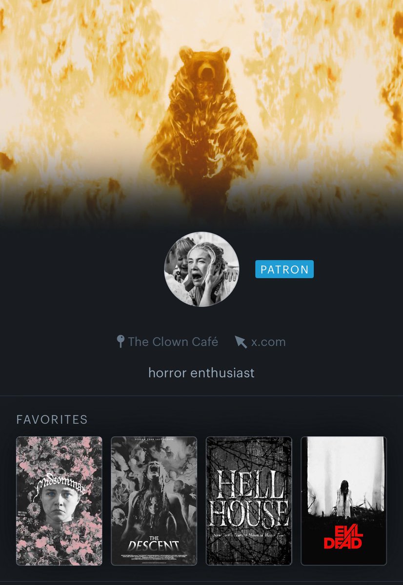 hi, I’m living dead girl/ur local dead girl, whichever you prefer 🦇
🦇I love horror
🦇looking for more horror friends, ifb horror accounts
🎙️I have a horror movie review podcast
Some Favs: 
🦇Midsommar 
🦇The Descent 
🦇Hell House LLC 
🦇 Evil Dead (2013) 
🦇Grave Encounters