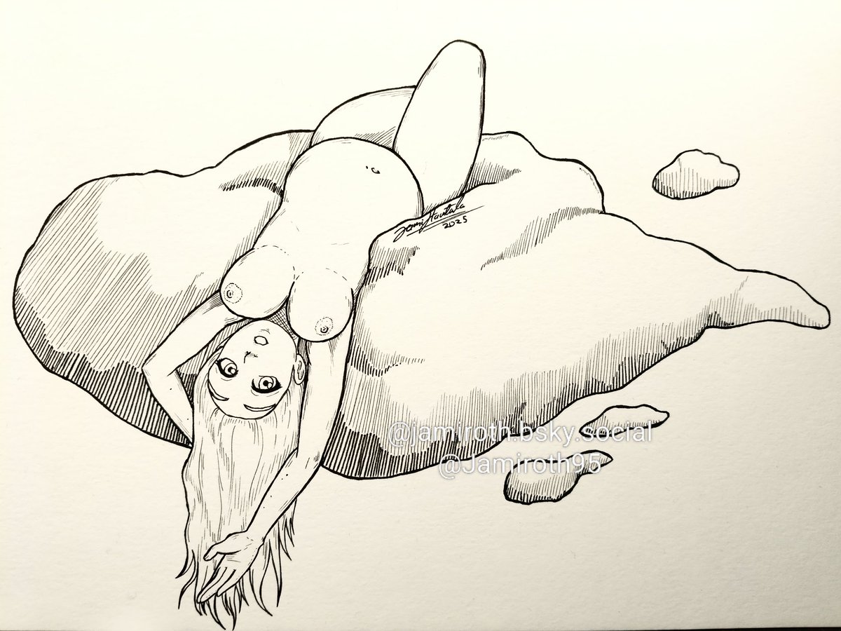 Jamiroth95's tweet photo. Here's 2nd art of #Sexytember2025 challenge!
Weightless ☁️
This was challenging and I asked a friend for their opinion and they suggested a character flying on a cloud and it immediately reminded me of the Moomin magic clouds and it led to this. ☁️🩷✨
#weightless #MagicCloud https://t.co/0tAFCXC8Gw