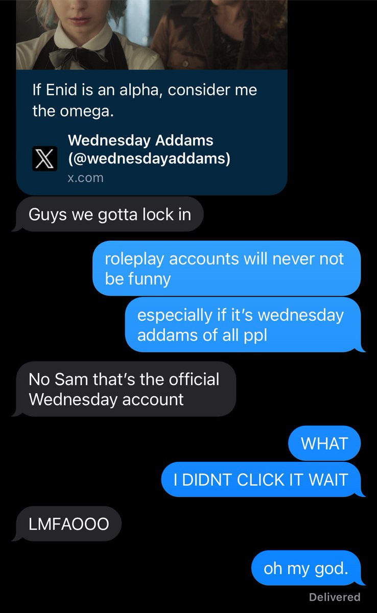 shipcains's tweet photo. oomf sent this to me and i legit did not believe it could be the official wednesday account https://t.co/vkJqV0KnC1