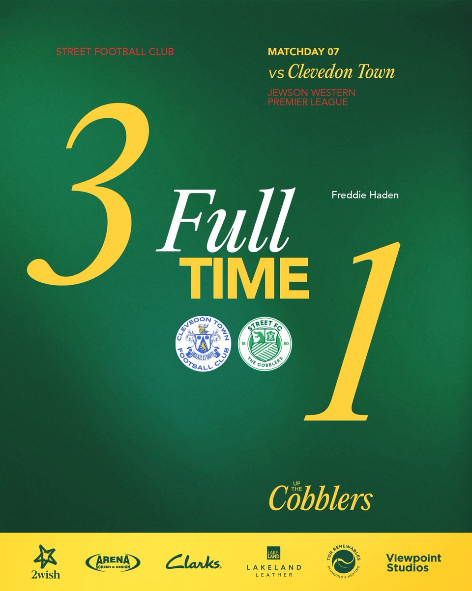 FT: Clevedon Town 3-1 Street FC

A bright and positive start for the lads but Clevedon have won all their games and came back strong. 

Up the Cobblers 💚🤍