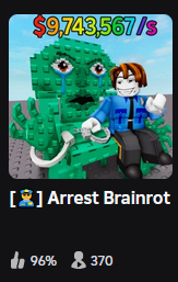 Nxrkapple's tweet photo. #ArrestBrainrot hit 370 CCU! We are not stopping and we'll continue to grow even bigger!

Weekly updates on Fridays 18:00 GMT+2
https://t.co/bNuvGO0qlm

#Roblox #RobloxDev https://t.co/Yy10YT4rqg