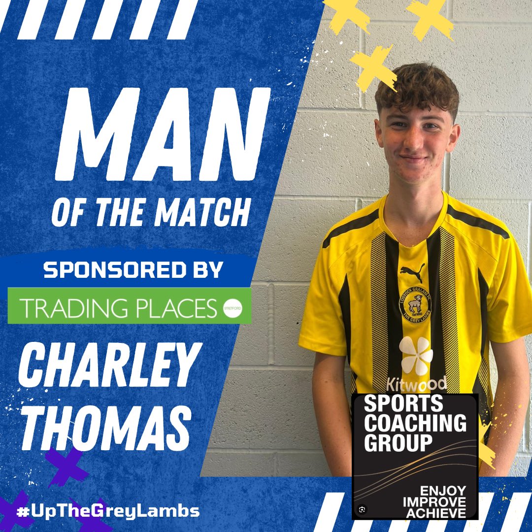 Back to back MOTM for youngster Charley Thomas. Charlie has been holding his own in the midfield for us this season. Well done Charley on a fantastic performance today. 

Charley is sponsored by Sports Coaching Group