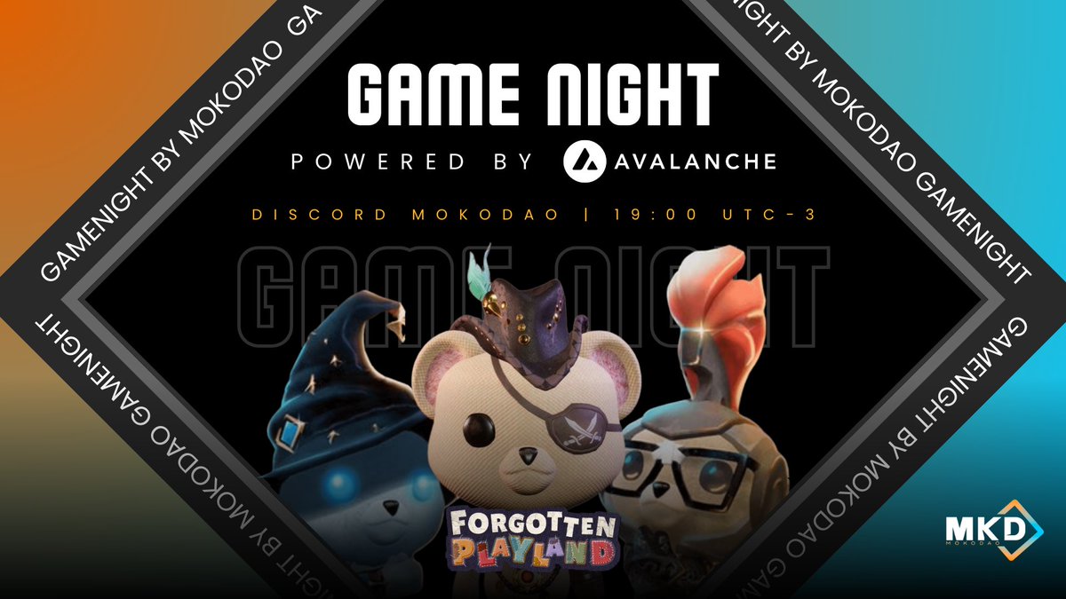 🎮 <a href="/ForgotPlayland/">Forgotten Playland</a> GAME NIGHT

Today powered by <a href="/avax/">Avalanche🔺</a>: Forgotten Playland brings chaos, minigames, and fun!

Download now on Epic Games and join our discord 🧩

💰 10 AVAX in raffle rewards
📅 Tonight at 7 PM (UTC-3) 🇧🇷
📍 discord.gg/mokodaogg