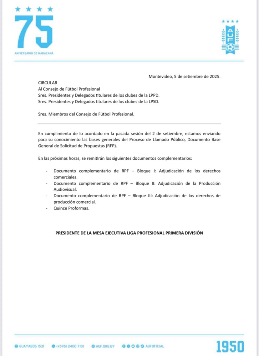 🔴 #DERECHOSTV 

✅ Esta madrugada les llego el pliego de la licitación para los derechos de televisión a los clubes 

✅ Esto DEBE ir a votación de los clubes en el Consejo del Fútbol Profesional