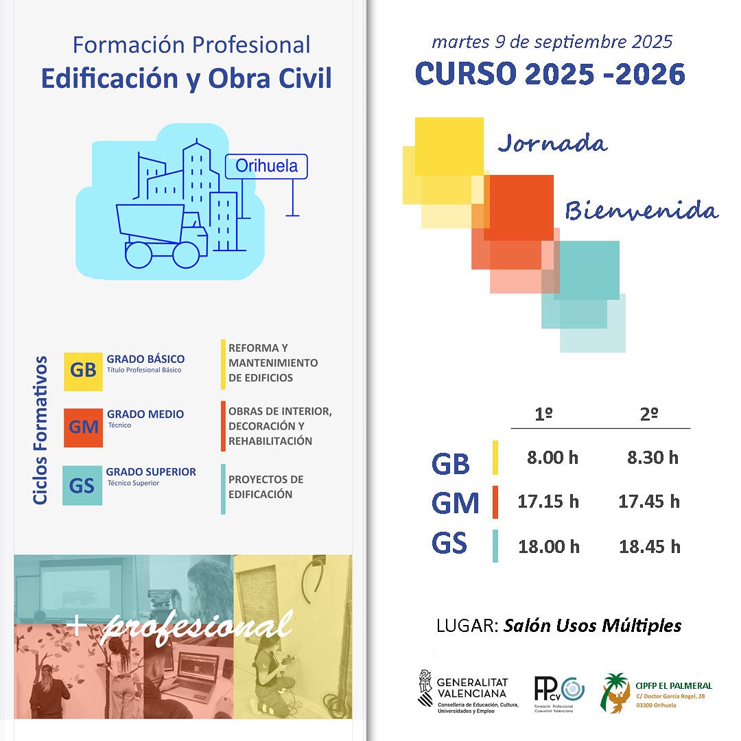 Buenas tardes! 
Os dejamos el horario de los distintos grupos de la familia para el martes 9 de septiembre, inicio del nuevo curso. El tutor/a del grupo os acompañará después al aula donde se os entregará vuestro horario e información necesaria. #ganasdevernos❤️ #nuevocurso