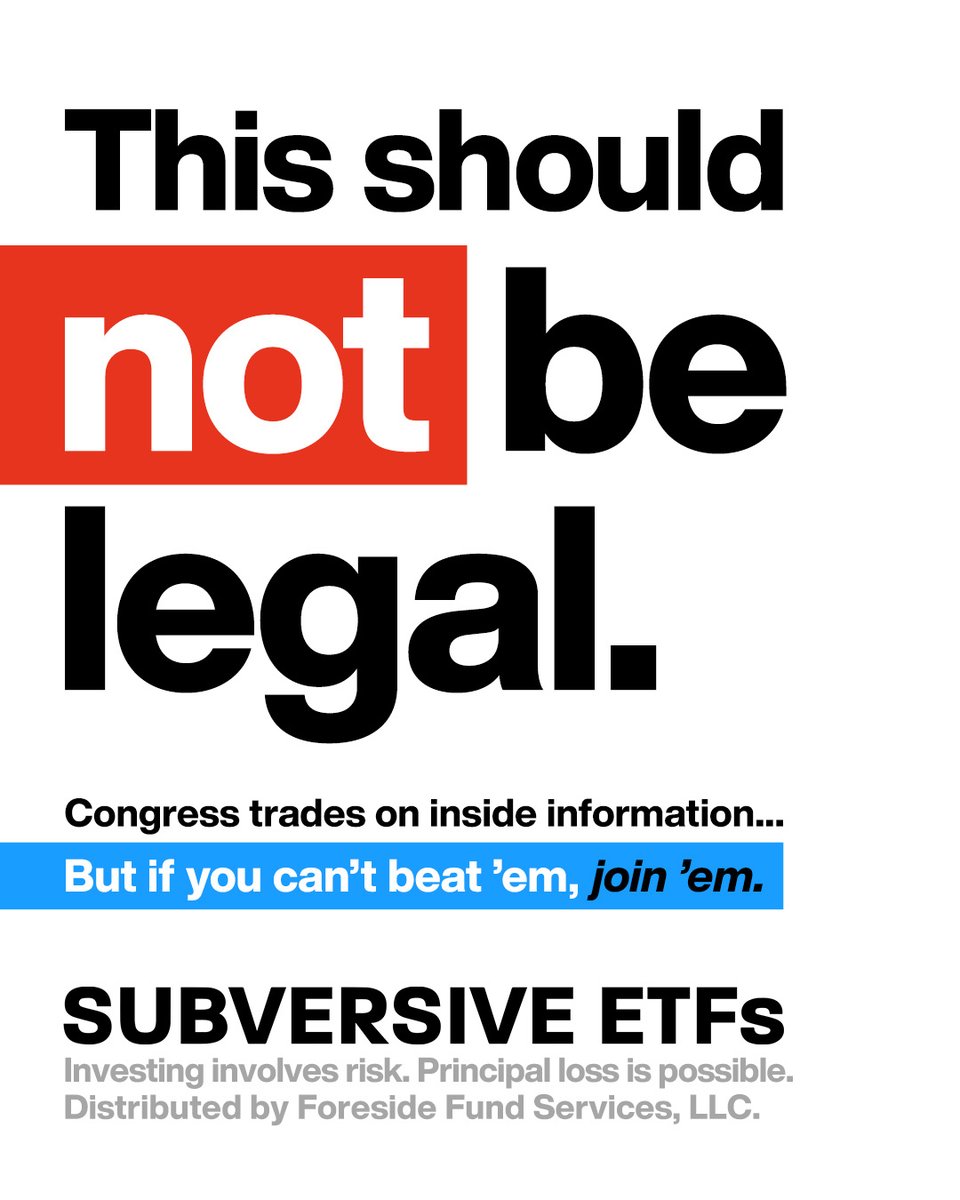 Don't feel like winning a Congressional campaign just to get access to their stock trading secrets? With Subversive ETFs, you can invest with Congressperson level confidence.

subversiveetfs.com