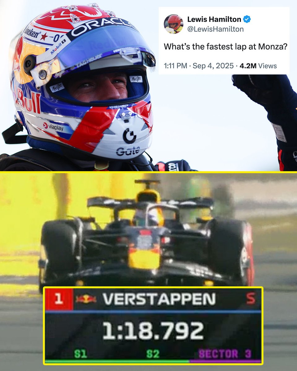 On Thursday, Lewis Hamilton asked what's the fastest lap at Monza.

Two days later, Max Verstappen took the track record away from him. #F1