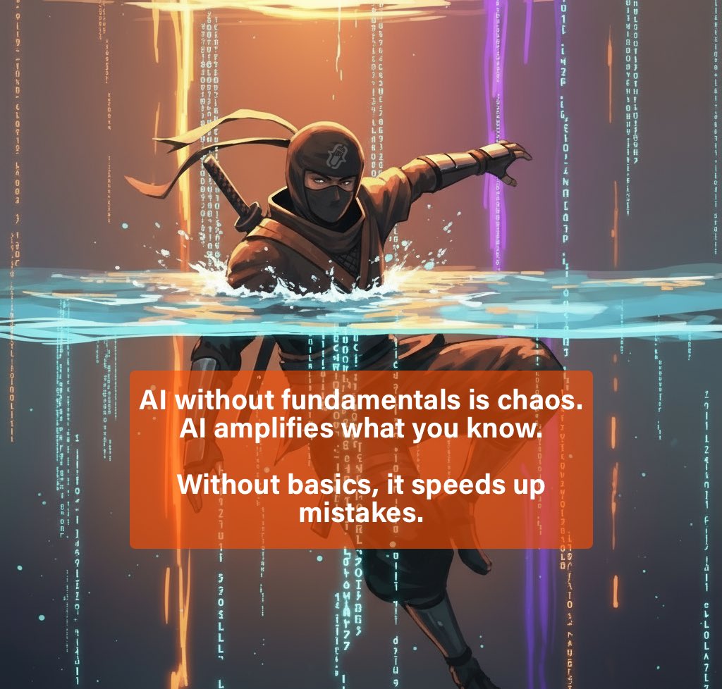 itsmarcosjreyes's tweet image. AI 🤖 without fundamentals is chaos 💥
AI amplifies what you know. Without basics, it speeds up mistakes
#AI #CodeWisdom #LearnToCode