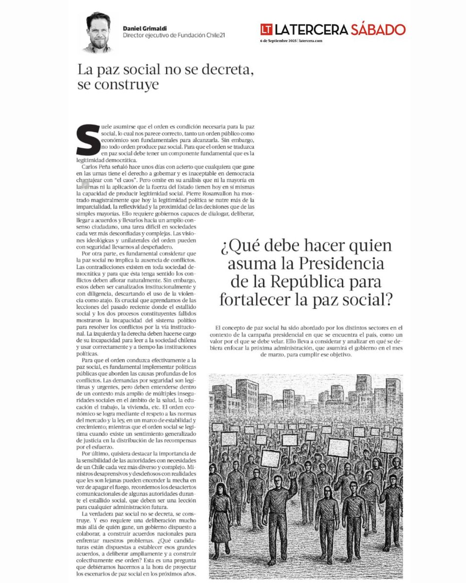 Fundacion Chile 21 (@chile_21) on Twitter photo La Paz Social no se decreta, se construye. Columna de <a href="/grimalditwit/">Daniel Grimaldi</a> director ejecutivo de Chile 21 hoy en <a href="/latercera/">La Tercera</a> La Paz Social no se decreta, se construye. Columna de <a href="/grimalditwit/">Daniel Grimaldi</a> director ejecutivo de Chile 21 hoy en <a href="/latercera/">La Tercera</a>