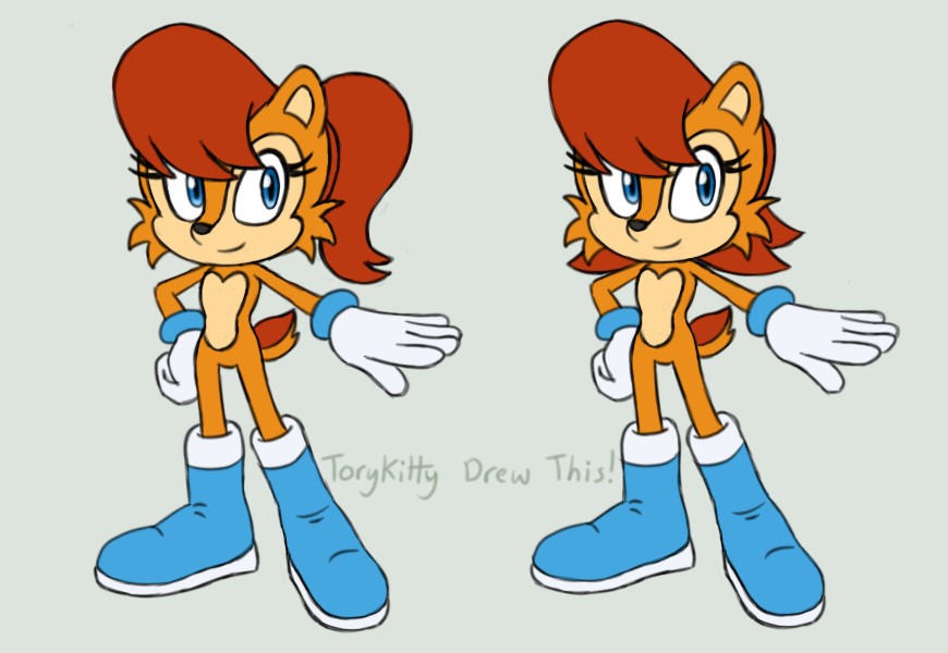 Making a few minor adjustments to the design (will think about outfits later), also heres a rough idea of how the red stripe and hair works! Can't decide which hairstyle I like more tho. #sallyacorn #SonicTheHedgehog #sonicsatam #archiesonic