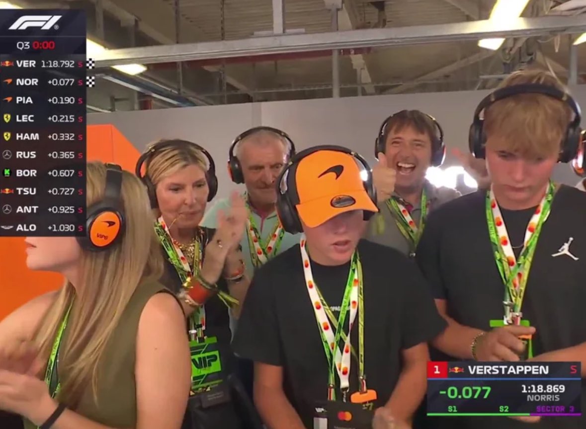 f1wow_'s tweet photo. Look at the Background: In Mclaren Celebrating Max Pole  🥳 😹
#f1 #ItalianGP https://t.co/P89WSg6PjR