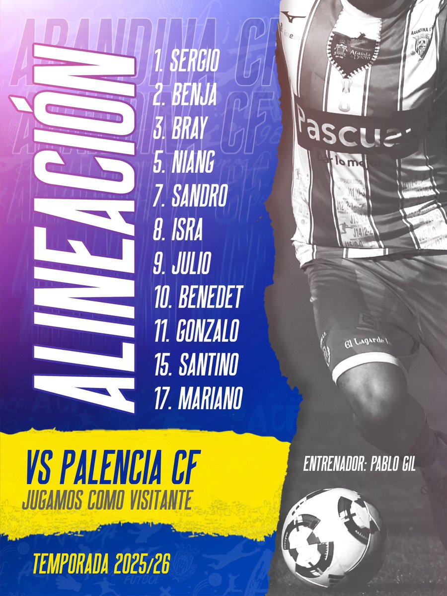 ArandinaCF's tweet photo. XI INICIAL | 1ª JORNADA 
VS @palencia_cf | 6 septiembre 2025 | 18:00 h.
⚽️💙🤍

#somosarandina https://t.co/n03XgaZv6u