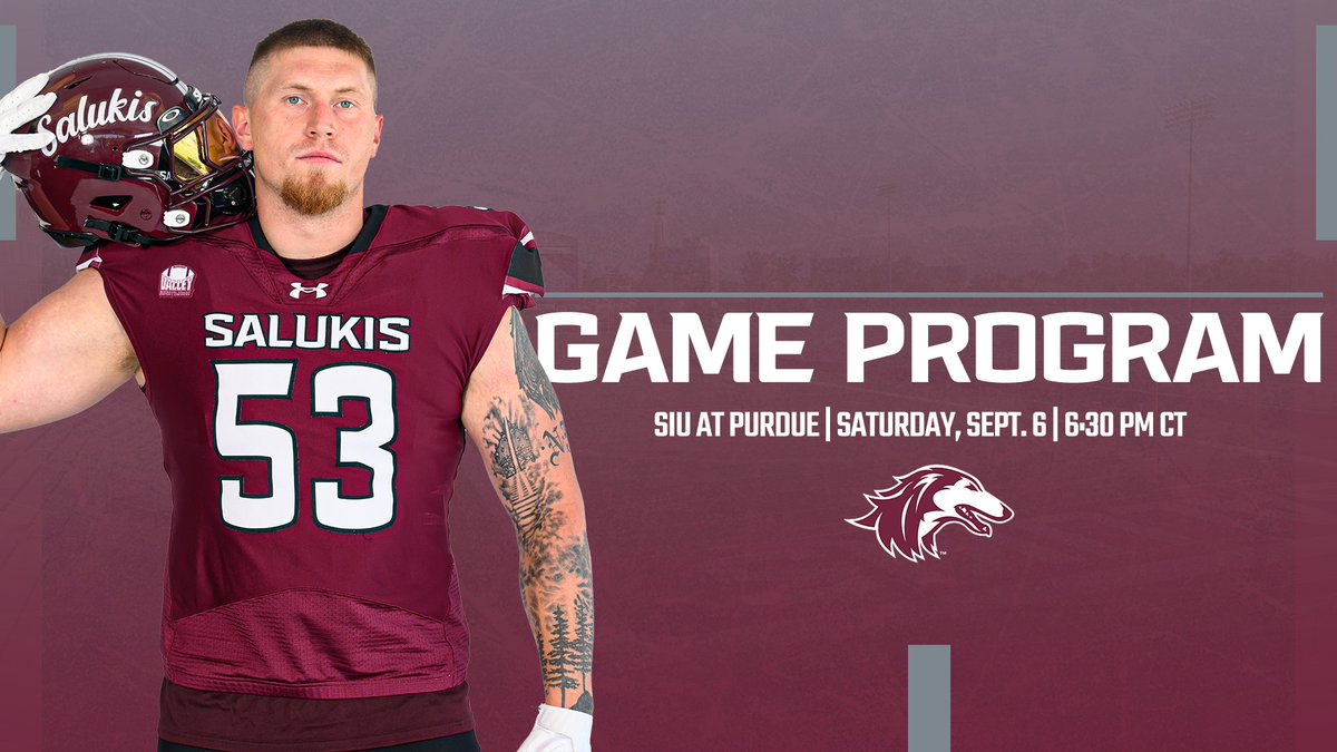 SIU_Football's tweet photo. Here's our program for tonight's matchup against Purdue 📙

🔗 >>> https://t.co/kz1WnJ2En9

#Salukis | #BuiltFor https://t.co/R9AokdBIjF