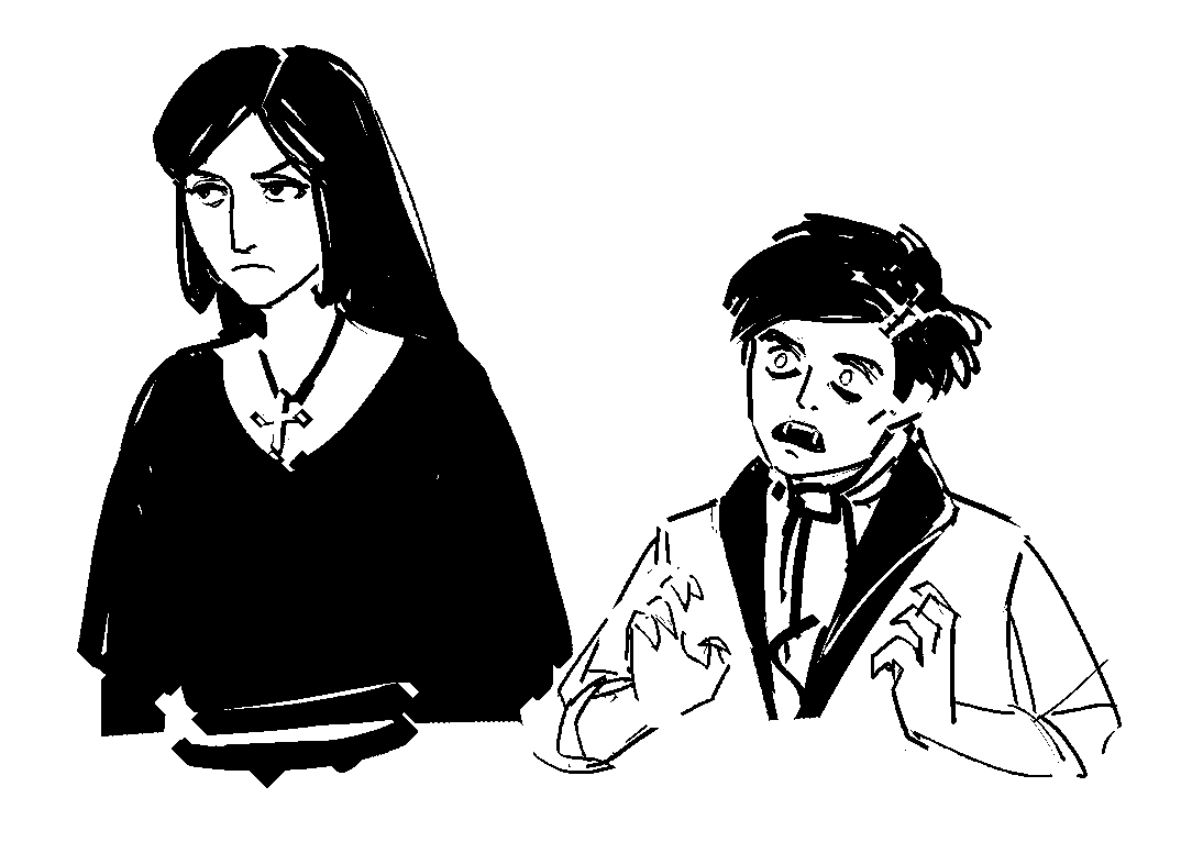 CyberneticBNN's tweet photo. Vampire OC. I'm a bit fearful in posting 'unfinished art'. I'm going to change that. There names are Dunstan Fishere (the pureblood vampire), and Jacqueline Pascal (a human vampire huntress)

#VGenCode #art #sketch #sketchart #conceptart https://t.co/0QTNSE4QCg
