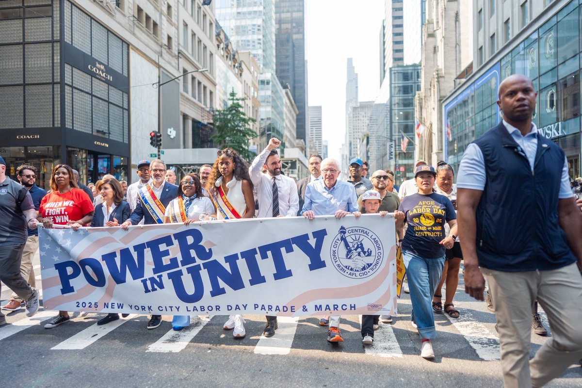 BernieSanders's tweet image. Had a great time marching with @ZohranKMamdani and tens of thousands of union workers in the NYC Labor Parade.
The billionaire class may have the money, but we have the people.