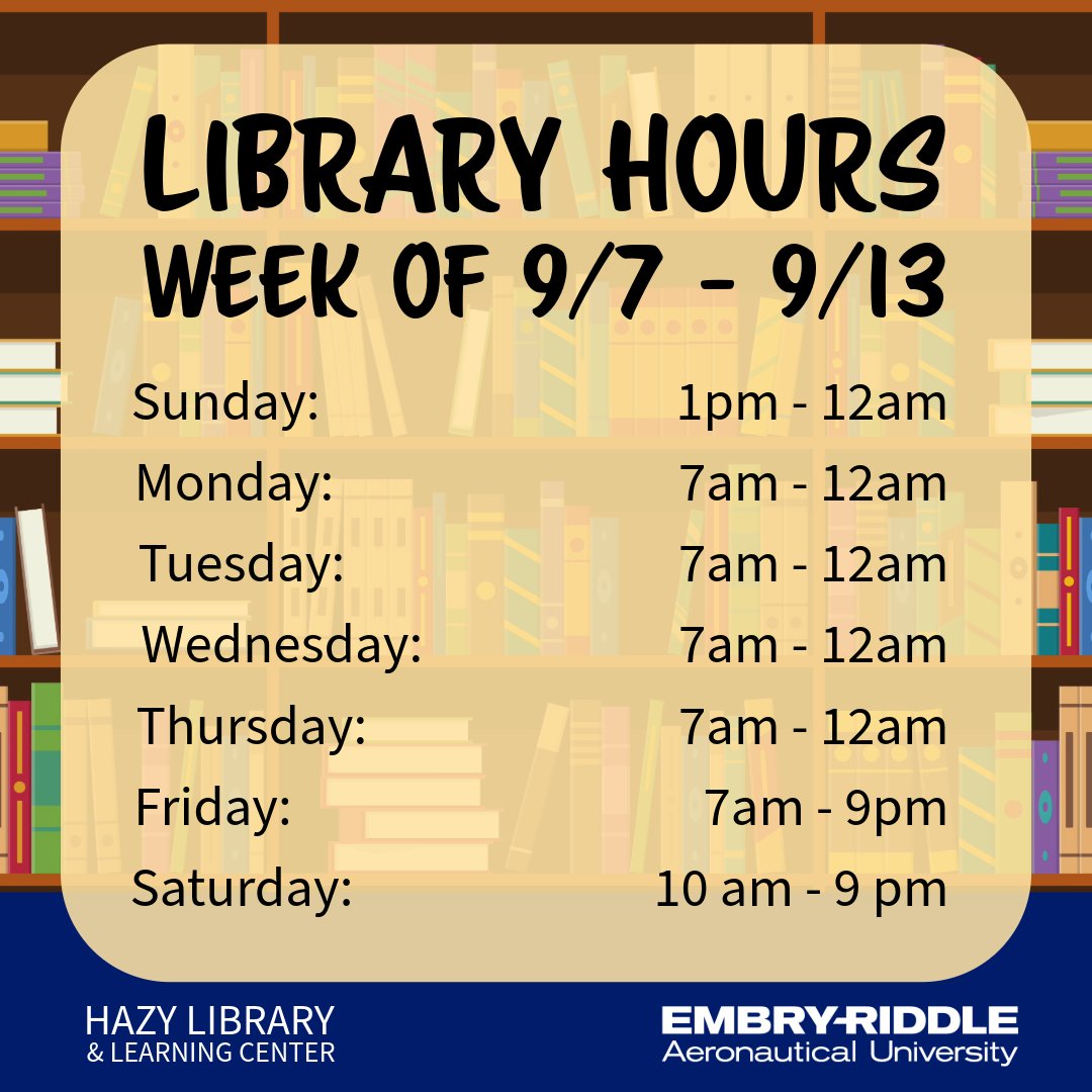 hazylibrary's tweet image. 📅Here are your Hazy Library Hours from September 7 - September 13. Hope to see you here! #HazyLibrary