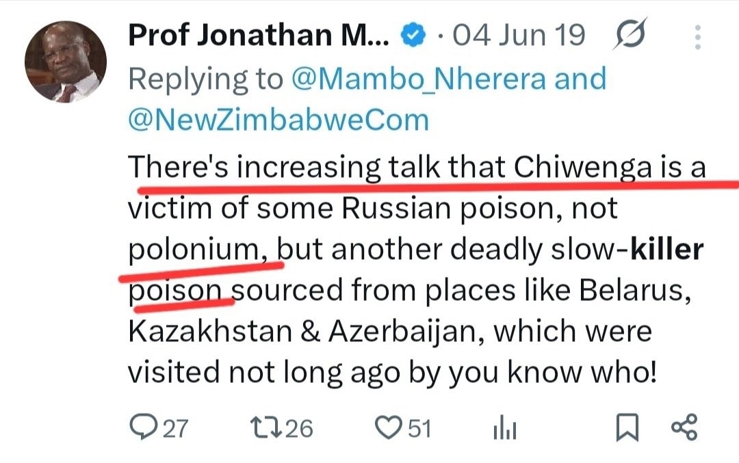 Prof Jonathan Moyo knows who poisoned Genroll ! One day he must tell the world who did !