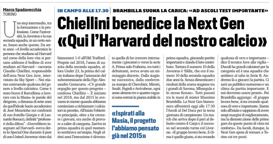 #Juve, Claudio Chiellini: #NexGen, l’Harvard del nostro calcio <a href="/tuttosport/">Tuttosport</a>