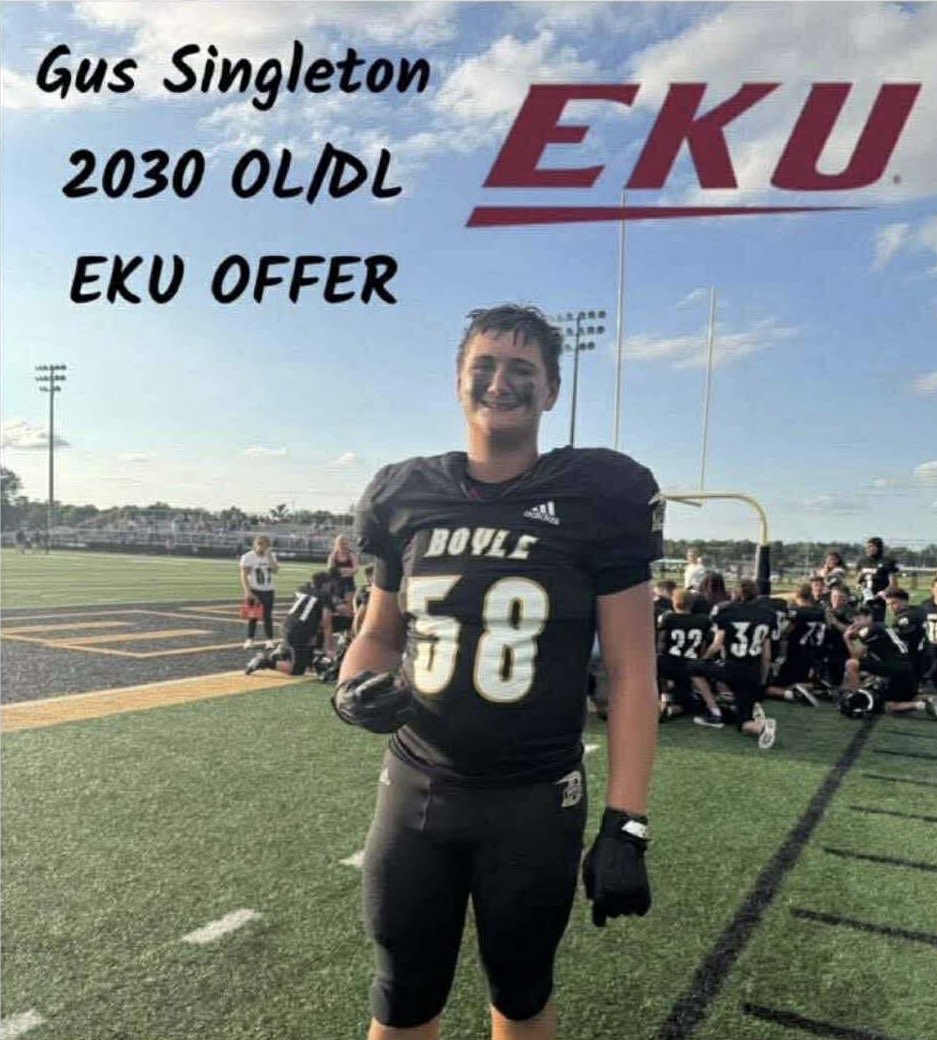 KYFUTURESTARS's tweet photo. Huge congratulations to Kentucky Future Stars alum Monster Ol/DL Gus Singleton on receiving an offer from Eastern Kentucky University! Coach Wells and Staff identifying this talent early with more offers definitely to come! #Brotherhood🏈🏈 @CoachHaddix11 @EKUWWells https://t.co/mdBbw3rqLL