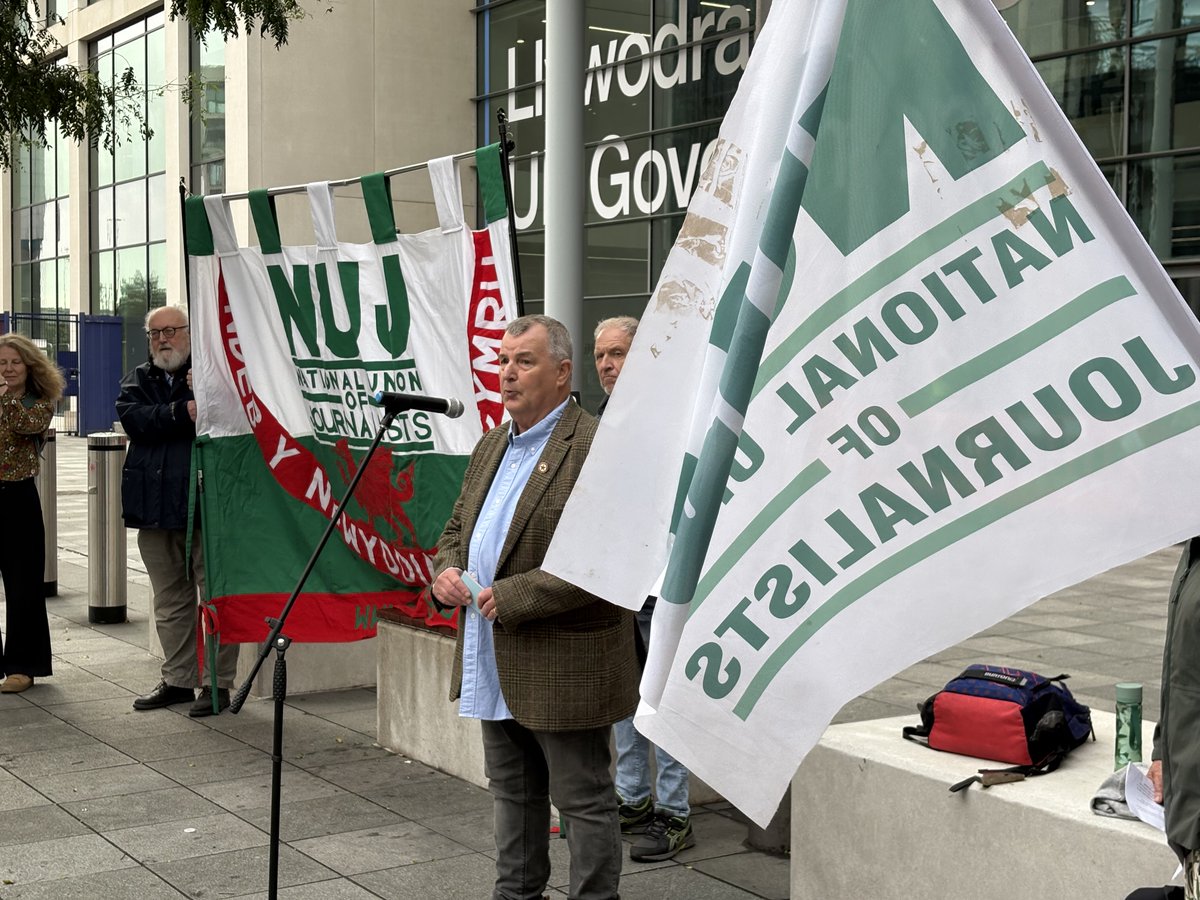 CymruSTW's tweet photo. Images from a vigil held outside the UK government building. Despite the government refusing to take a letter from the @nujwales , they pressed on, reading the names of over 200 journalists who have been killed in Gaza since October 2023. https://t.co/e8gXMboVQw