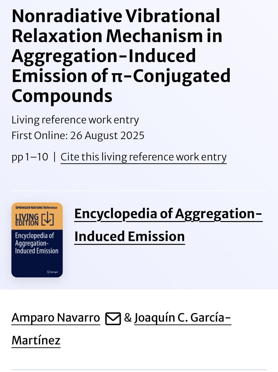 Proud of our contribution in Encyclopedia of Aggregation Induced Emission ✨✨ link.springer.com/rwe/10.1007/97… <a href="/PharmOrgChem/">Pharmaceutical Organic Chemistry</a>