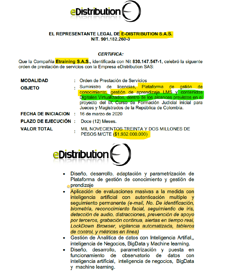 jorgetamayogome's tweet photo. @DefensaMerito @ConcursanteC27 @nidiaegv @marcoalvarezg @CConstitucional @RamaJudicialCol @Ejrlbnet ¿Me puede explicar esto? ¿El operador logístico acaso no era la Unión Temporal Formación Judicial 2019? ¿Por qué subcontrata la empresa EDISTRIBUTION SAS con ETRAINING SAS la realización de la evaluación con IA ? ¿Por qué no se le pidió autorización al CS Judicatura ni a la UPTC? https://t.co/8MwRr34t6h