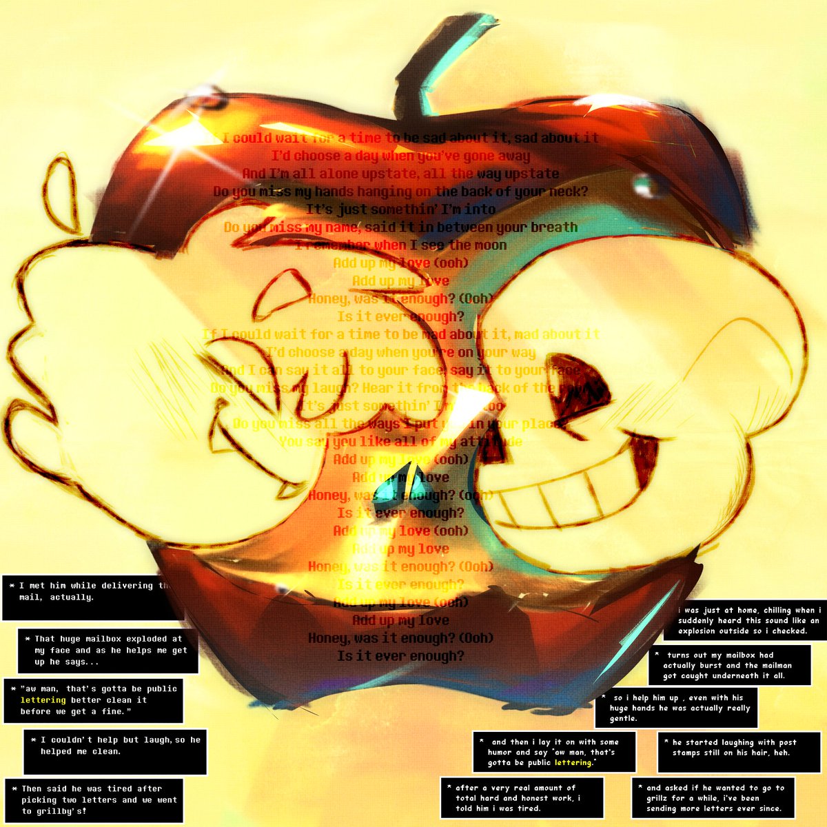 Ermmm posting my selfship on Twitter again and hoping nothing explodes. I might make an account just for my self ship idk I don't use this app 💔

#yumeshipping #yumeship #sansxoc #undertaleoc