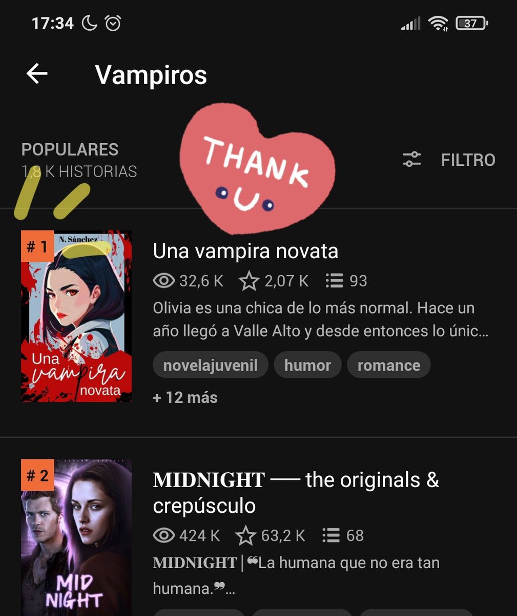 NSanchez_e's tweet photo. Una vampira novata está #1 en el ranking de vampiros. ¿Puedo pedir más? 
¡Gracias a quienes se están pasando por esta novela! 💕💕💕
https://t.co/AhBUJEobHa
#wattpad #vampiros #novela https://t.co/2q7rqCJkSY