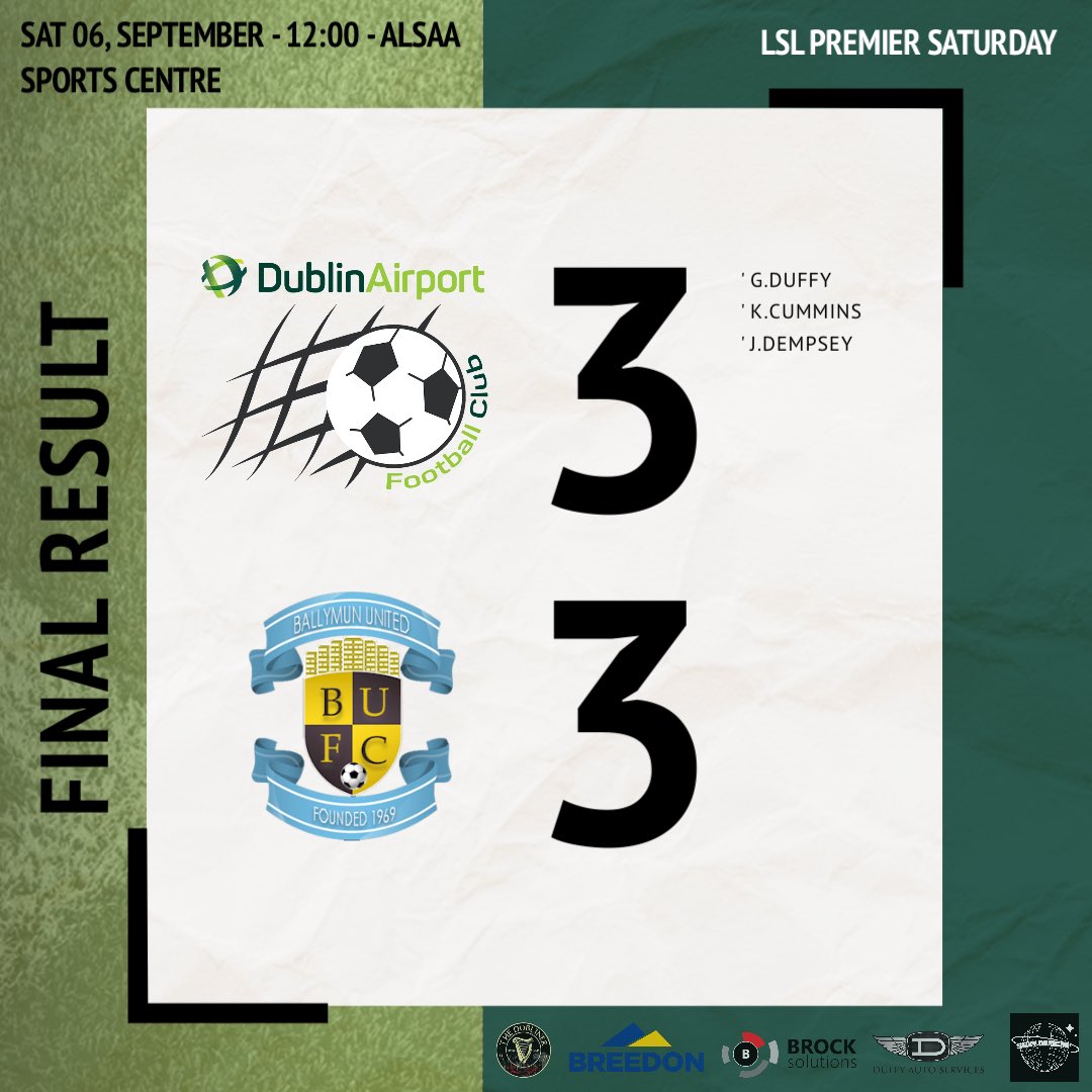 ✈️ ⚽️| 𝙍𝙚𝙨𝙪𝙡𝙩 |⚽️ ✈️

The points are shared in a great game, end to end between two teams both trying to take the 3 points. 

Goals:
⚽️ Glen Duffy 
⚽️ Kian Cummins
⚽️ Jay Dempsey 

#uptheplanes