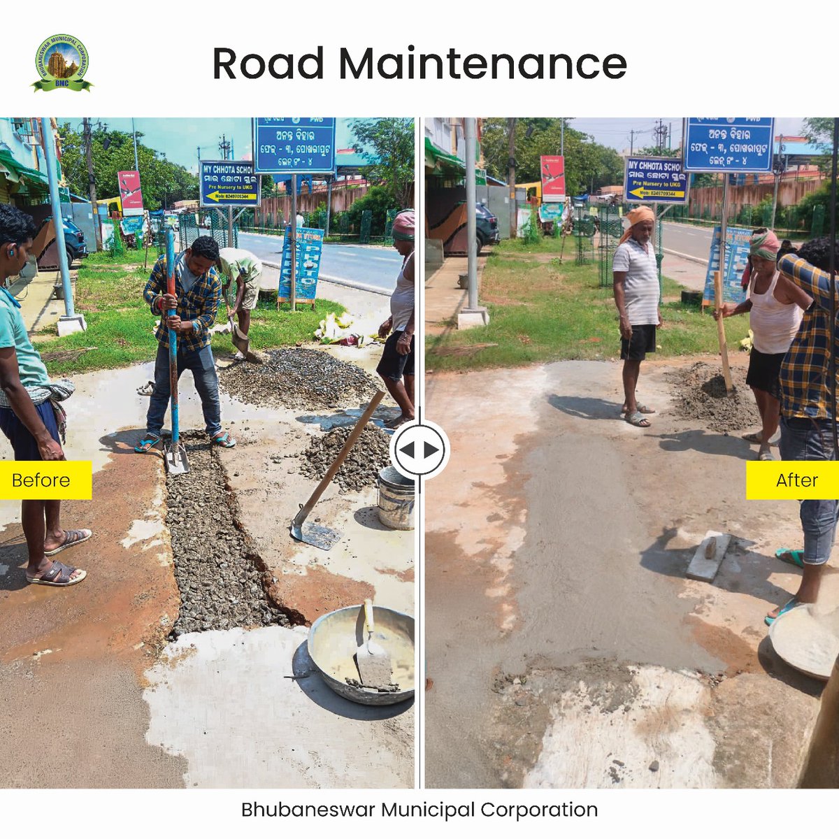 bmcbbsr's tweet photo. Annual Maintenance & Road Repair Works Underway.
To ensure public safety and provide better infrastructure, the Bhubaneswar Municipal Corporation (BMC) has undertaken extensive annual maintenance and road repair of the roads maintained by BMC.
#BMCInAction #PotholeRepair https://t.co/Or3vZIulx6