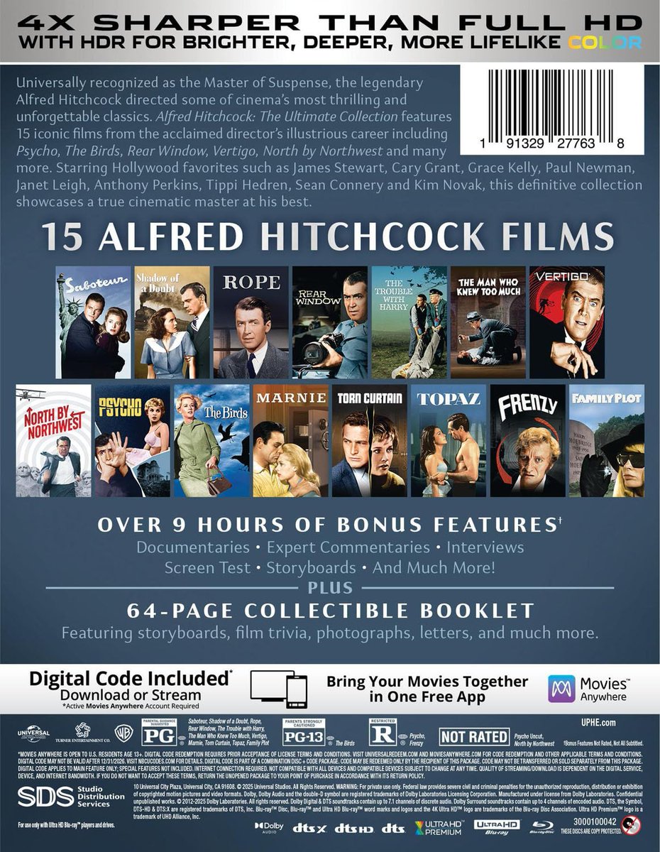 Alfred Hitchcock: The Ultimate Collection 4K UHD + Digital has finally gone up for pre-order at Amazon.

amzn.to/465KF8a #ad 

10/14 release date