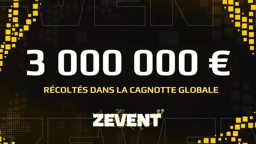 AlertesInfos's tweet photo. 🇫🇷 INCROYAAAAAAAABLE !!! La cagnotte globale du #ZEvent2025 atteint 3 millions d’euros. 👏 https://t.co/sxjVdsVSuN