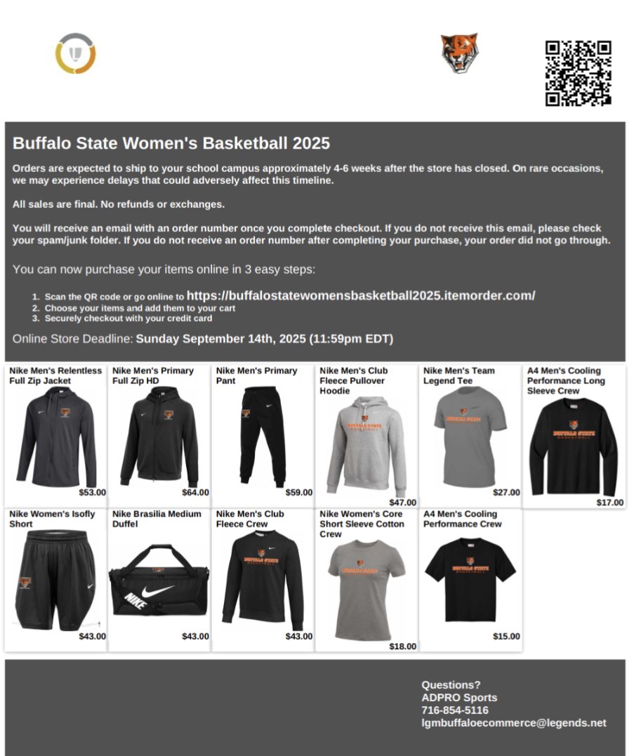 🔥 The Buffalo State Women’s Basketball Team Store is officially OPEN! 🔥

…atewomensbasketball2025.itemorder.com/shop/home/

Let’s show out for our squad this season — gear up and support your Bengals!

#GoBengals #BuffStateHoops #BengalPride #WBB