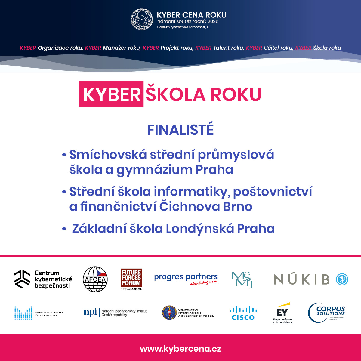 KyberCentrum (@kybercentrum) on Twitter photo Představujeme finalisty 3. ročníku KYBER CENA ROKU v kategorii KYBER ŠKOLA ROKU. Vítěz bude vyhlášen na galavečeru dne 9. října 2025. Více na kybercena.cz.
#BUDKYBER Představujeme finalisty 3. ročníku KYBER CENA ROKU v kategorii KYBER ŠKOLA ROKU. Vítěz bude vyhlášen na galavečeru dne 9. října 2025. Více na kybercena.cz.
#BUDKYBER
