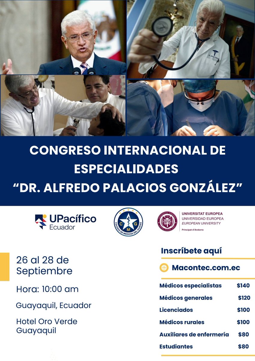 Participa deI Congreso Internacional de Especialidades "Dr. Alfredo Palacio González", del 26 al 28 de Septiembre 2025.

Más información 👇