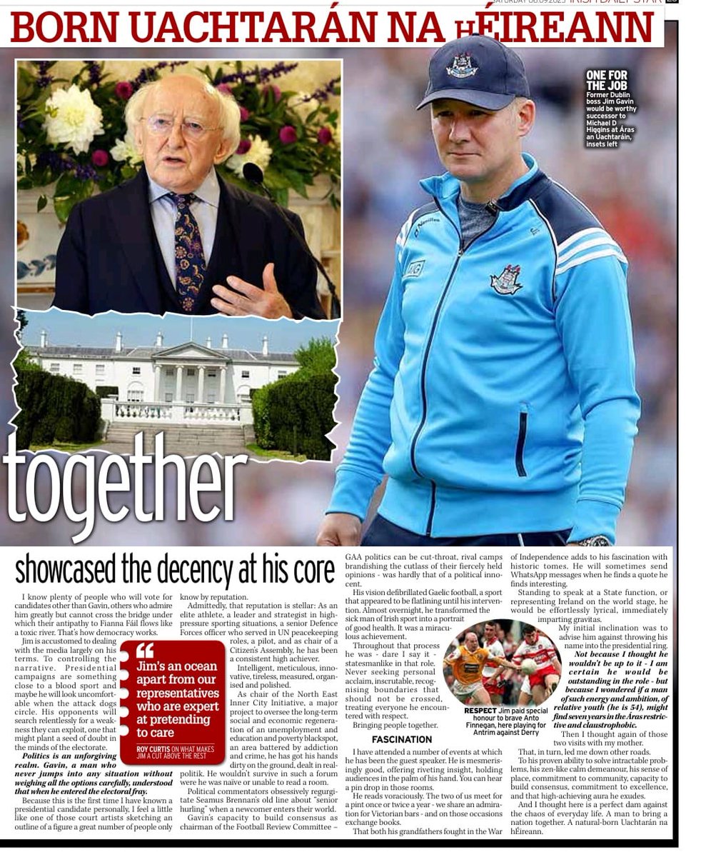 Some words on Jim Gavin.
A morning he spent with my dying mother.
And other stories.