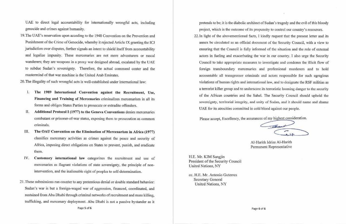 #Sudan informs the UNSC about "alarming and well-documented evidence concerning the direct intervention of the #UAE in the ongoing war in Sudan including the recruiting, financing and deployment of foreign mercenaries - particularly from #Colombia - to fight alongside the RSF. "