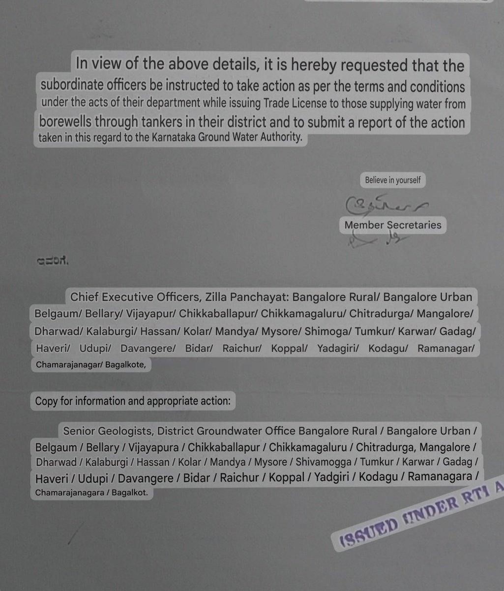 <a href="/chairmanbwssb/">Bangalore Water Supply and Sewerage Board</a> <a href="/DKShivakumar/">DK Shivakumar</a> <a href="/PrasathIas/">Ram Prasath Manohar IAS</a> Received KGWA’s reply via RTI: instead of acting against illegal tanker water business, responsibility is being passed around. If violators cannot be stopped, BWSSB must move court. If the tanker mafia cannot be controlled, please resign. Citizens pay taxes but get no water.