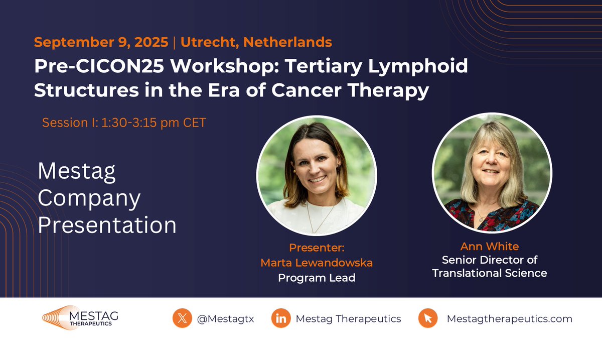 Mestagtx's tweet photo. Join us at #CICON25 for a presentation on our targeted LTBR agonist antibody program, M300, which is entering the clinic early next year. M300has been shown to induce TLS &amp; HEV in solid tumors, leading to potent anti-tumor responses in preclinical models. https://t.co/auEpXrheYg