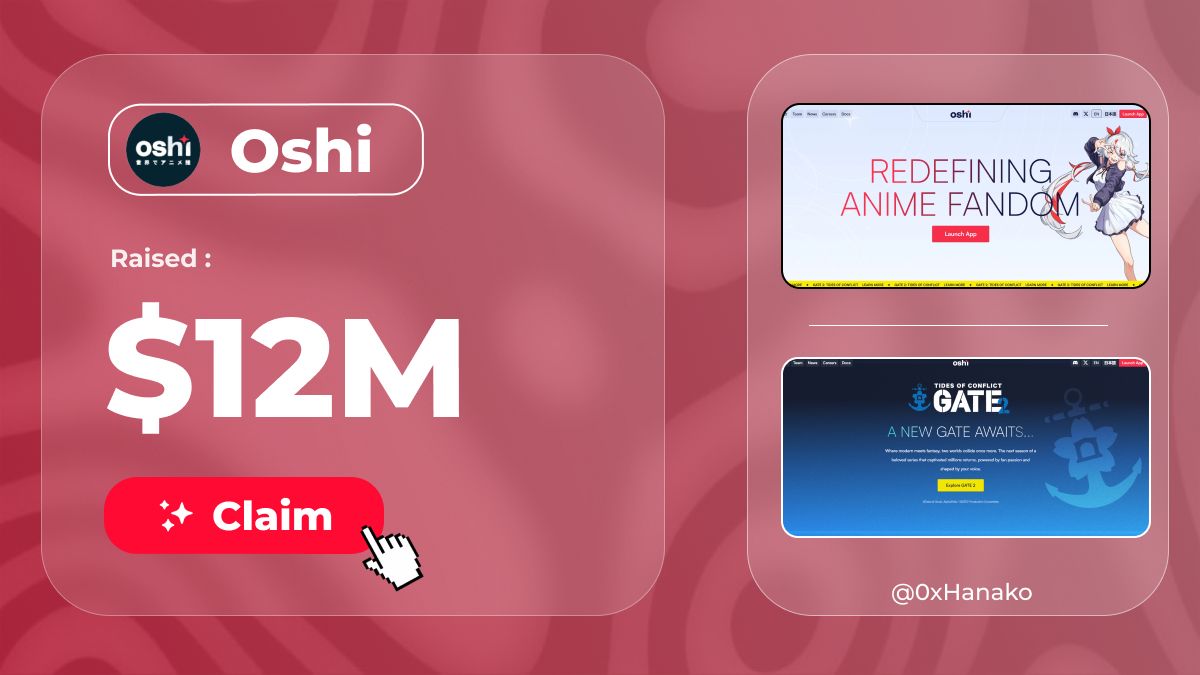 [$12M] Oshi is Very POTENTIAL Airdrop!🪂

︎Cost : 0$ (Free)
︎Stage : Very Early
︎Rewards : $700 - $2100 per acc.

Don't skip this Alpha project.
Step-by-Step guide below🧵👇