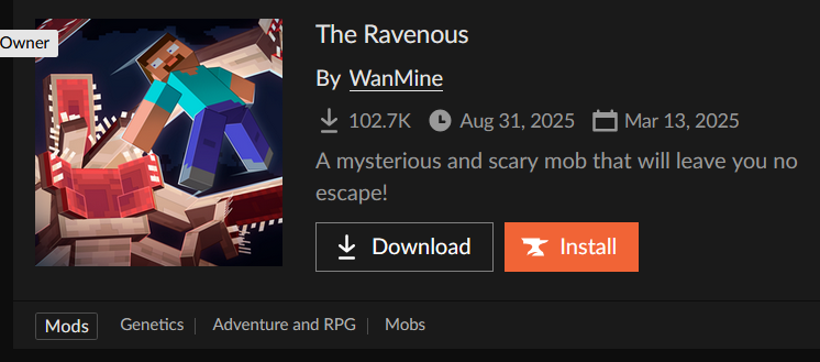 _WanMine's tweet photo. The hunger grows… and so does the fear 😎
The Ravenous has passed 100K downloads on @CurseForge!
Thank you for feeding the beast🖤
👉 https://t.co/xeHJeg0DkN
#Minecraft #MinecraftMods #ModdedMinecraft #MinecraftHorror #ModRelease https://t.co/pMH3pX4edz