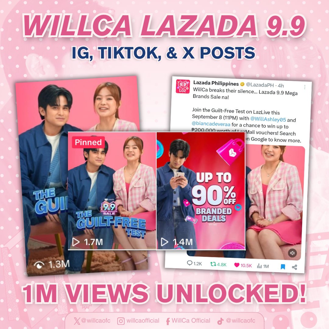 willcaofc's tweet photo. 𝐀𝐓𝐀𝐊𝐄 𝐓𝐀𝐋𝐀𝐆𝐀 𝐊𝐀𝐘𝐎𝐎𝐎!

One million views? We made it!
Catchers never fail to deliver - our support for Will and Bianca is louder than ever! Let’s keep tweeting spreading the love all the way to Lazada 9.9!

WILLCA LOVE LAZADA99
WILLCA LOVE LAZADA99
#LazadaPH #Lazada99