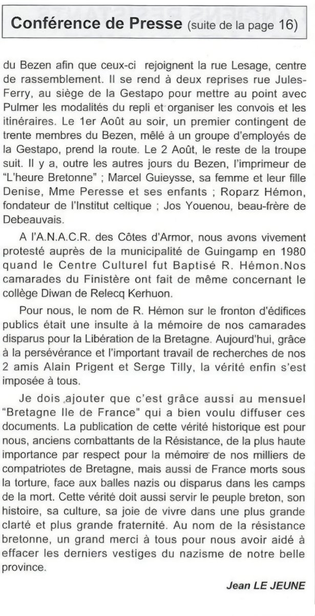 Roparz Hemon, inventeur du breton " super unifie", novlangue nationaliste qu'il imposa avec l'aide des nazis en 1941, figure sur la liste des agents de la Gestapo. 

comité de l'ANACR de Lannion share.google/DX8X7lq81yeOw0…